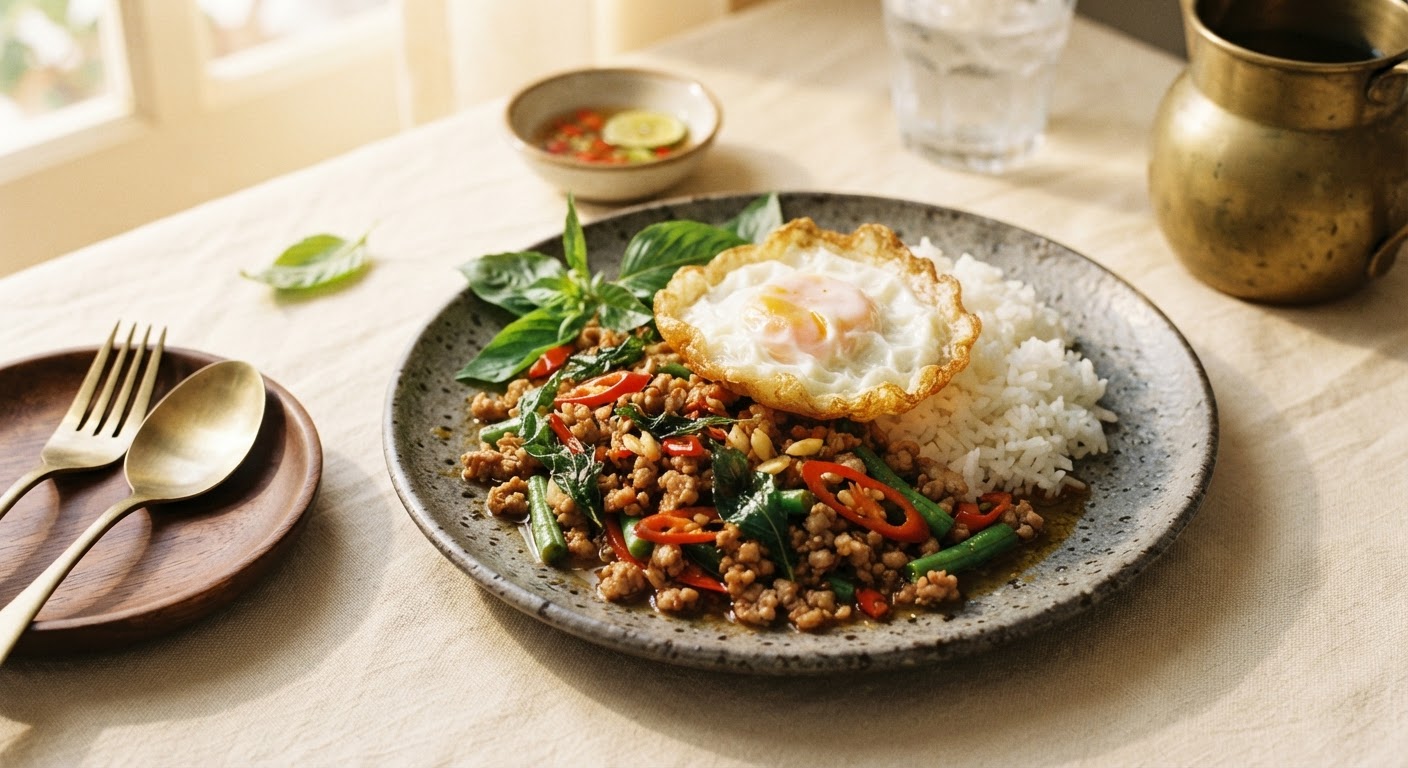Pad Krapow Moo Saap (Porc haché sauté au basilic sacré)