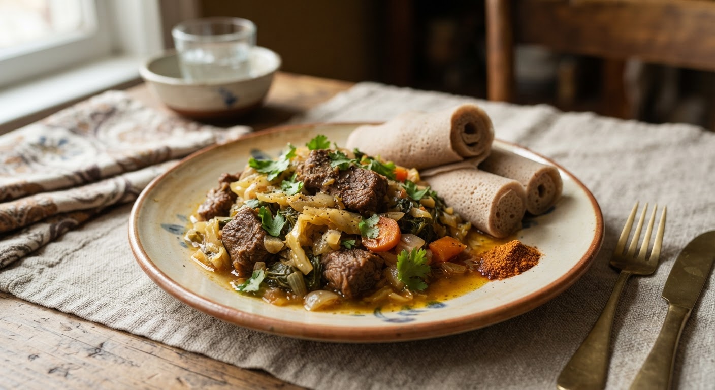 Gomen Besiga (Chou aux Morceaux de Bœuf Éthiopien)