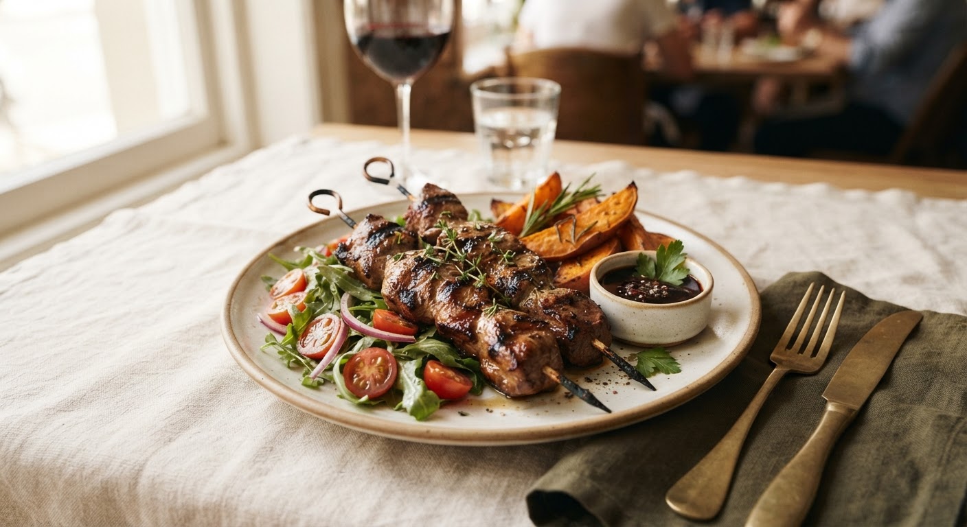 Grilled kangaroo skewers