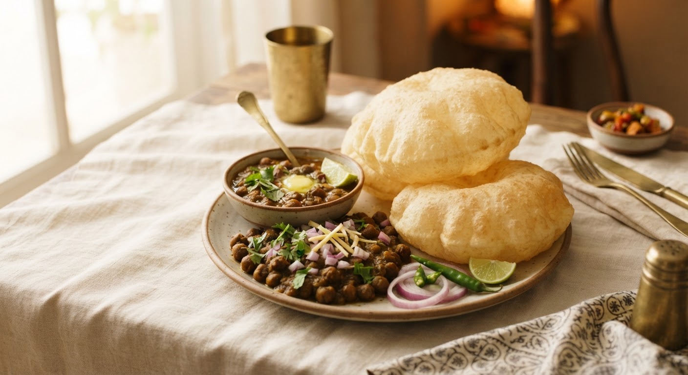 Chole Bhature (Curry de Pois Chiches et Pains Frits)