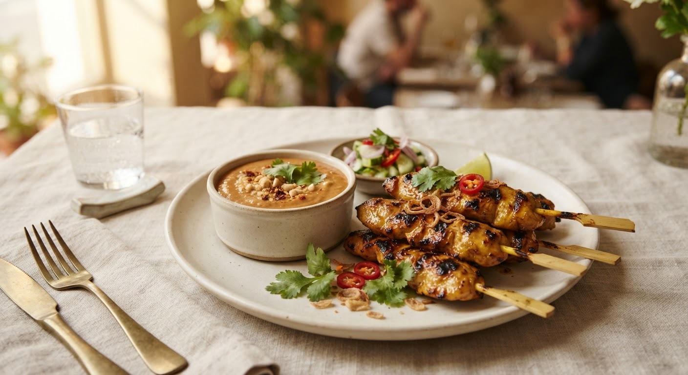 Satay de poulet et sauce cacahuète