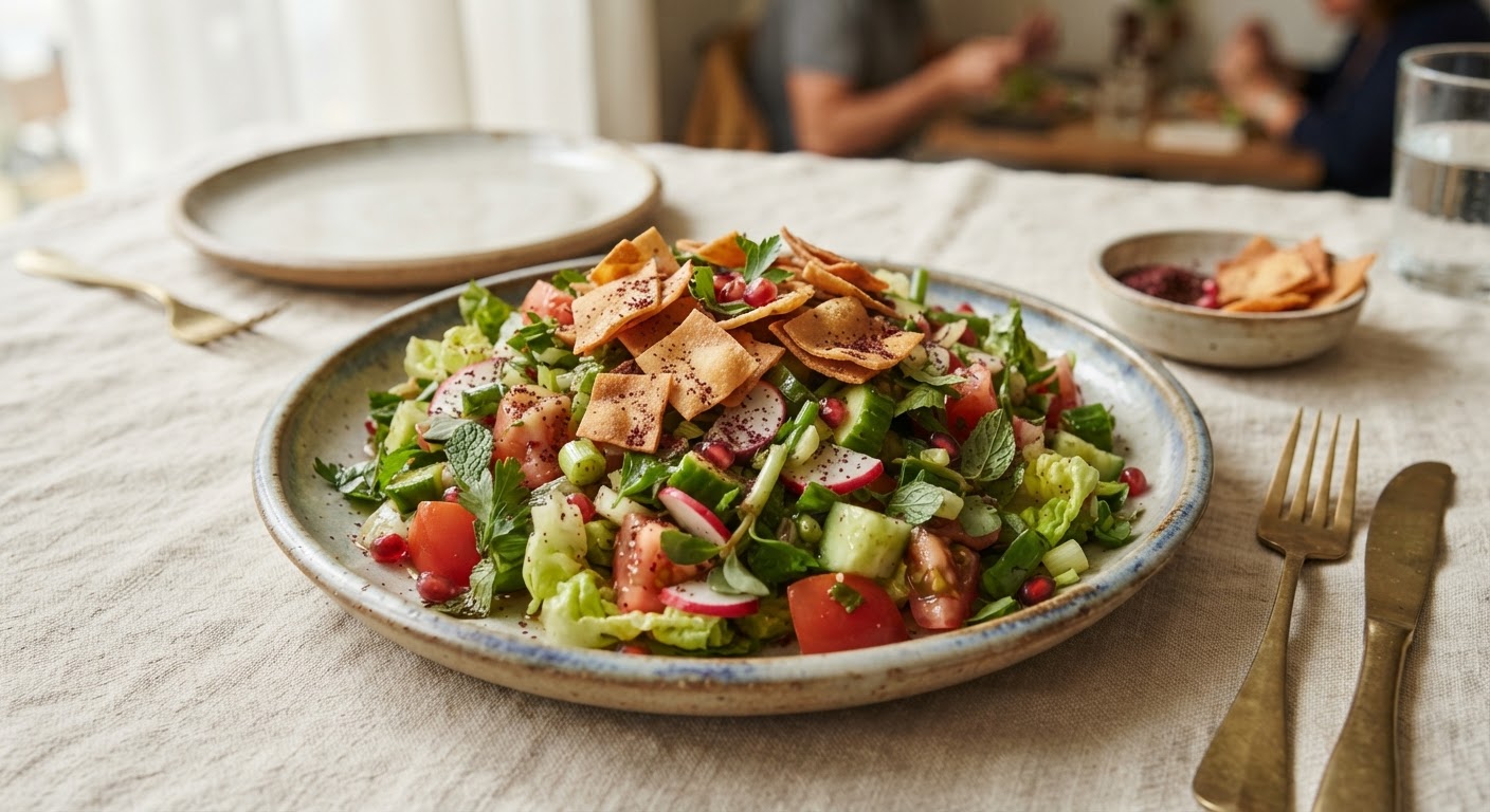 Fattouch (Salade libanaise au pain pita croustillant)