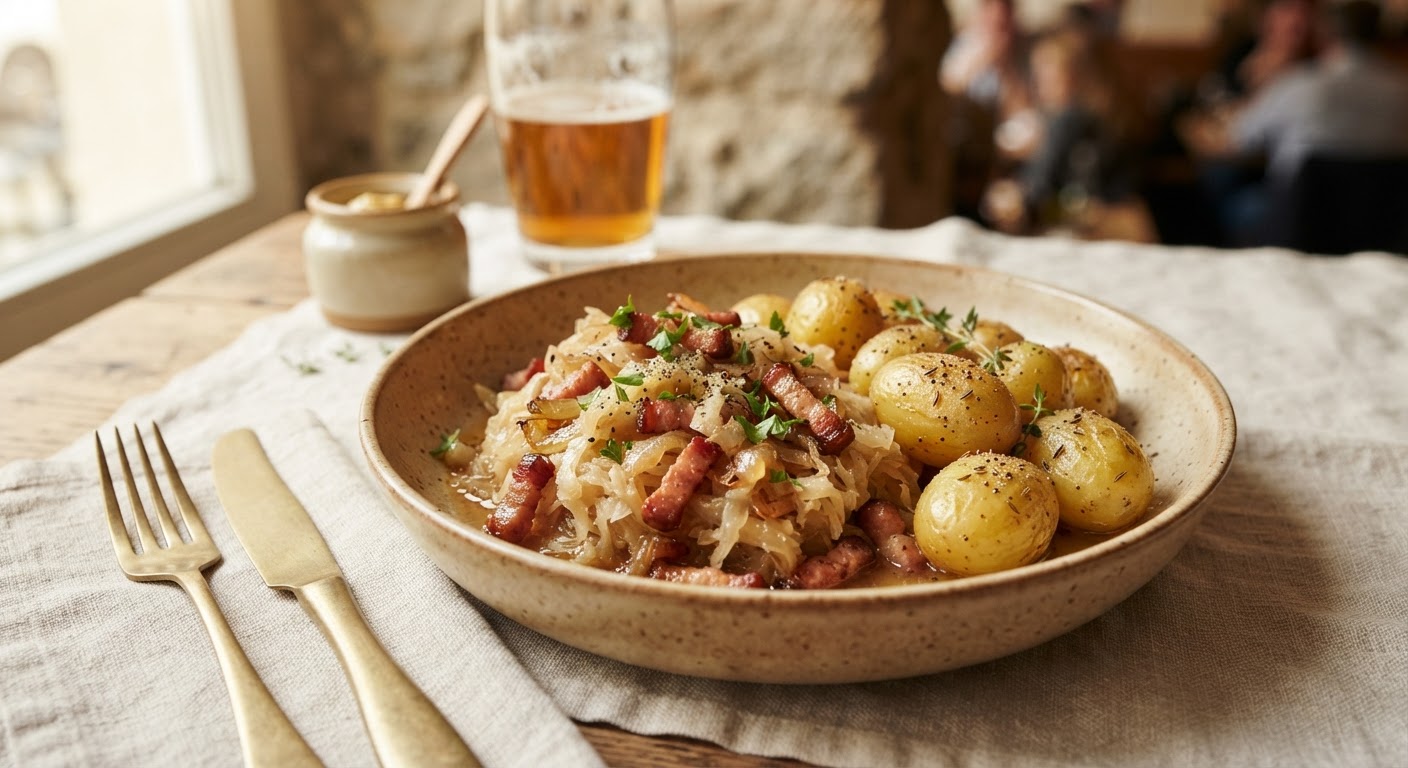 Sauerkraut mijoté aux lardons et pommes de terre