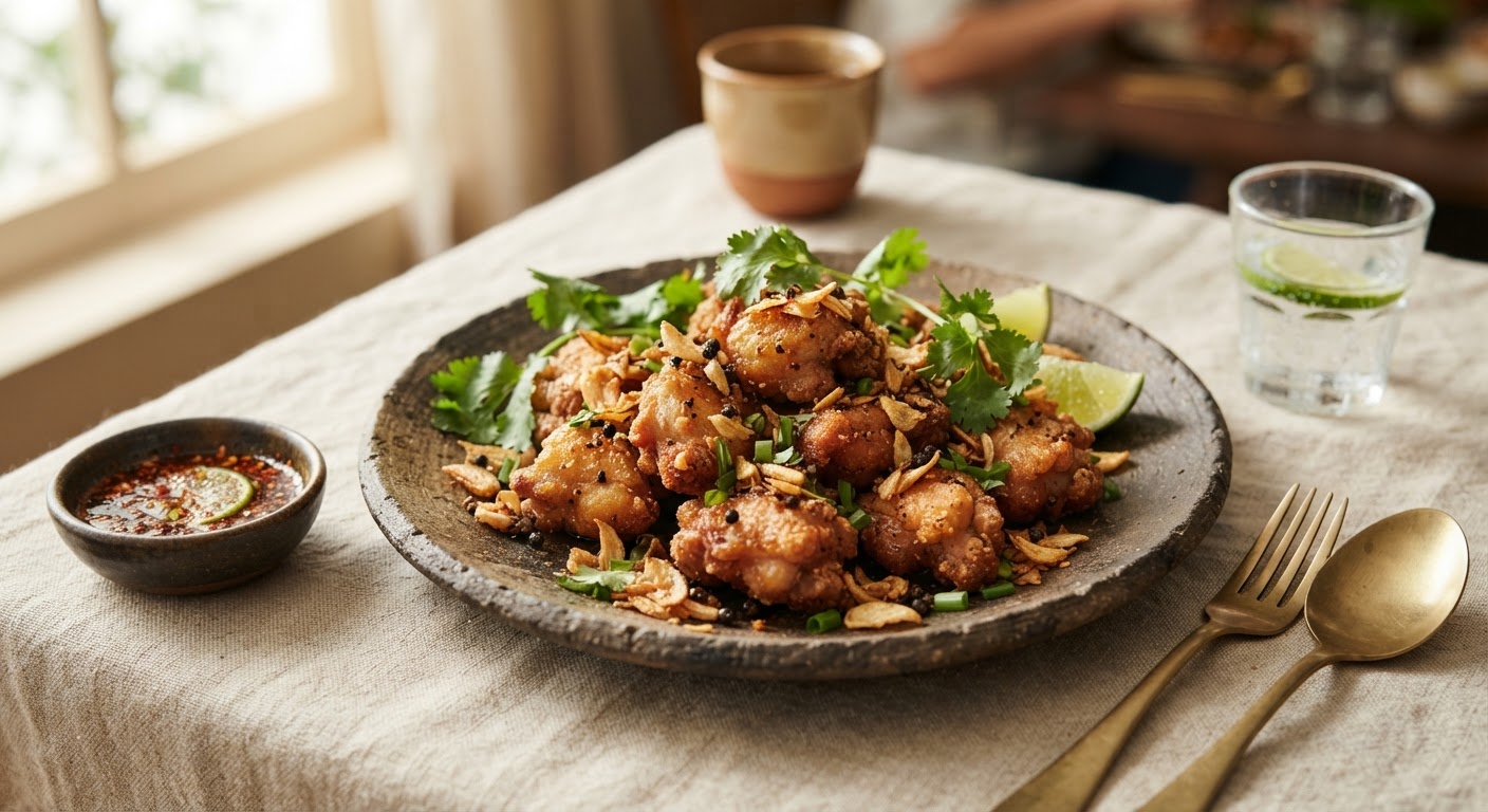 Gai Tod Gratiem Prik Thai (Poulet Frit Thaï à l'Ail et Poivre)