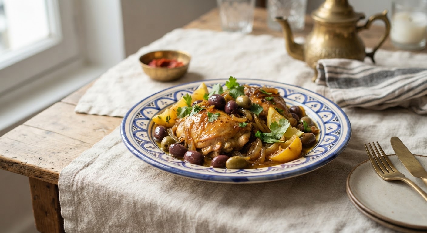Poulet aux olives et citrons confits