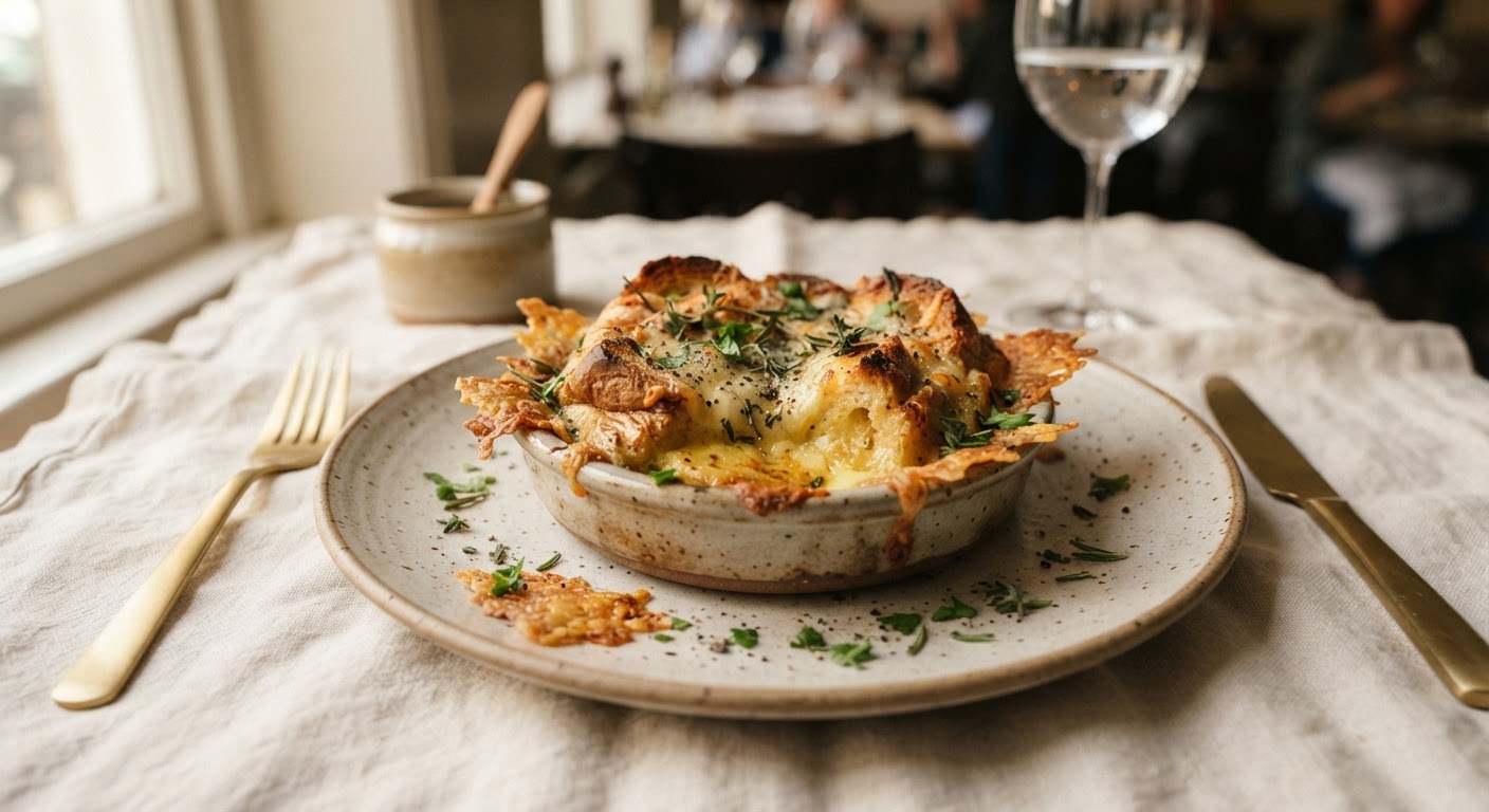 Bread and butter pudding salé