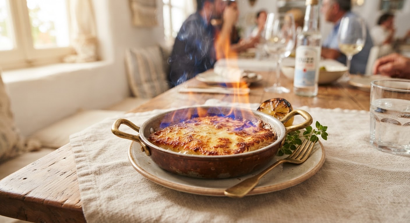 Saganaki (fromage flambé grec)