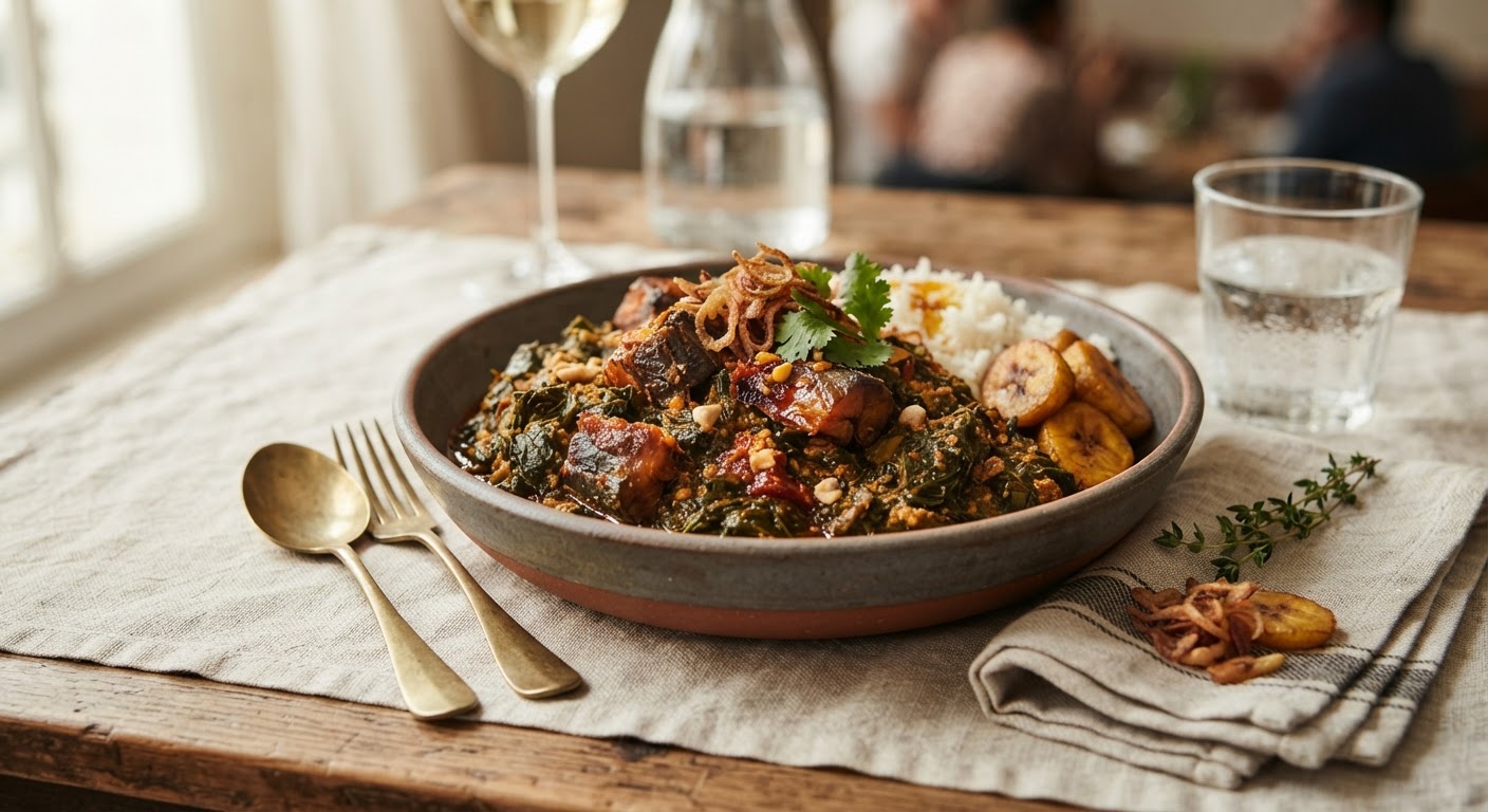 Ndolé au poisson fumé et pâte d'arachide