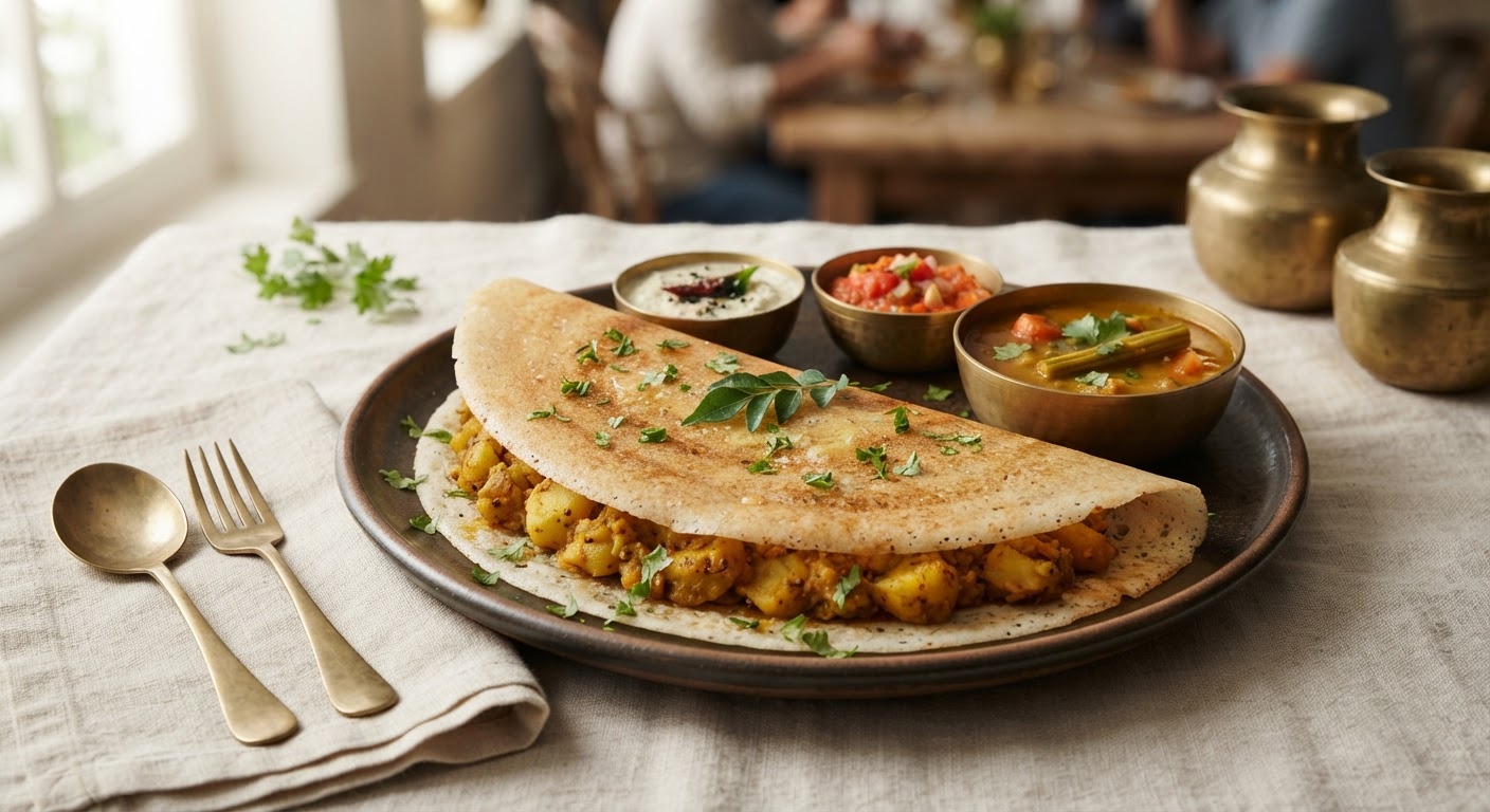Masala Dosa (Crêpe Croustillante Farcie aux Pommes de Terre)