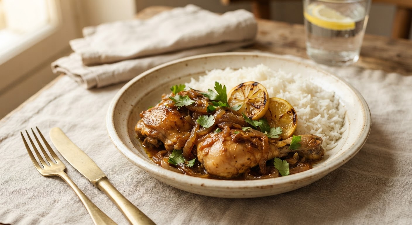 Yassa au Poulet et Oignons Confits au Citron